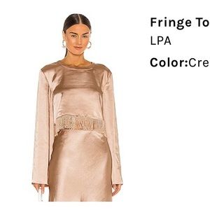 LPA x Revolve Fringe skirt and top in cream satin